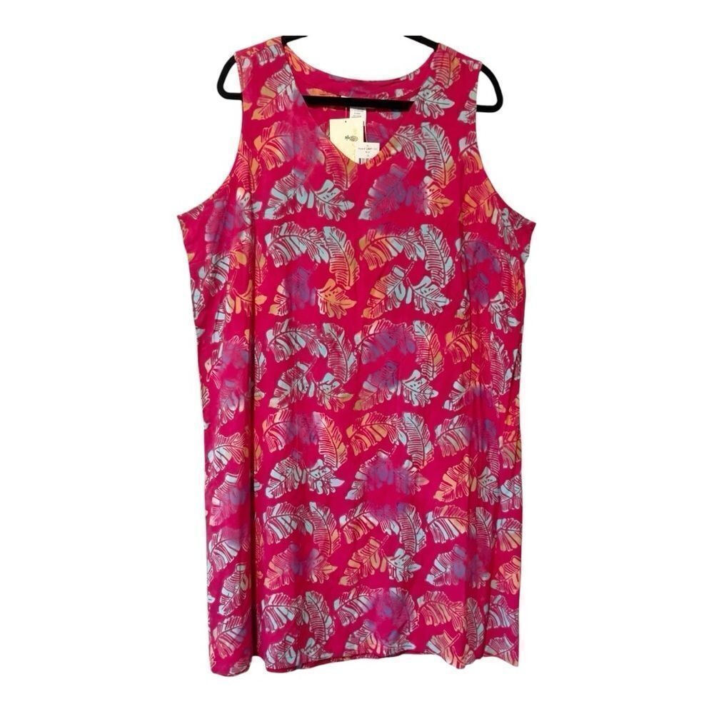 Pineapple‎ Cove Womens Sleeveless Pink Leaf Print Summer Hawaiian Dress Size 1X